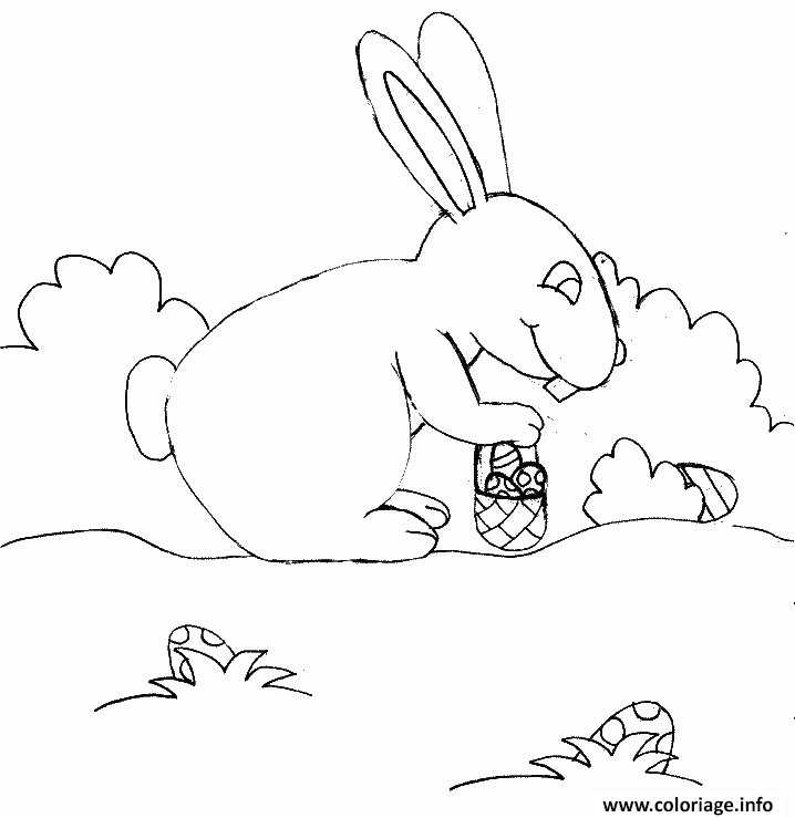 Dessin lapin ramasse des chocolats Coloriage Gratuit à Imprimer