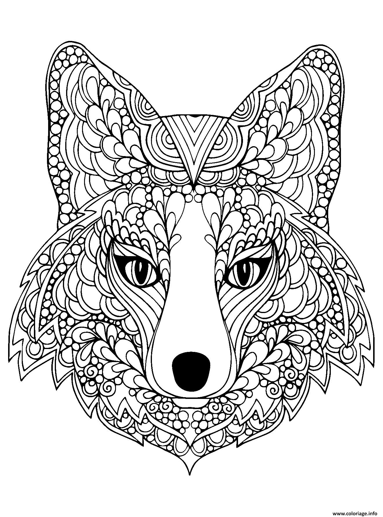 Dessin adulte difficile tete renard Coloriage Gratuit à Imprimer