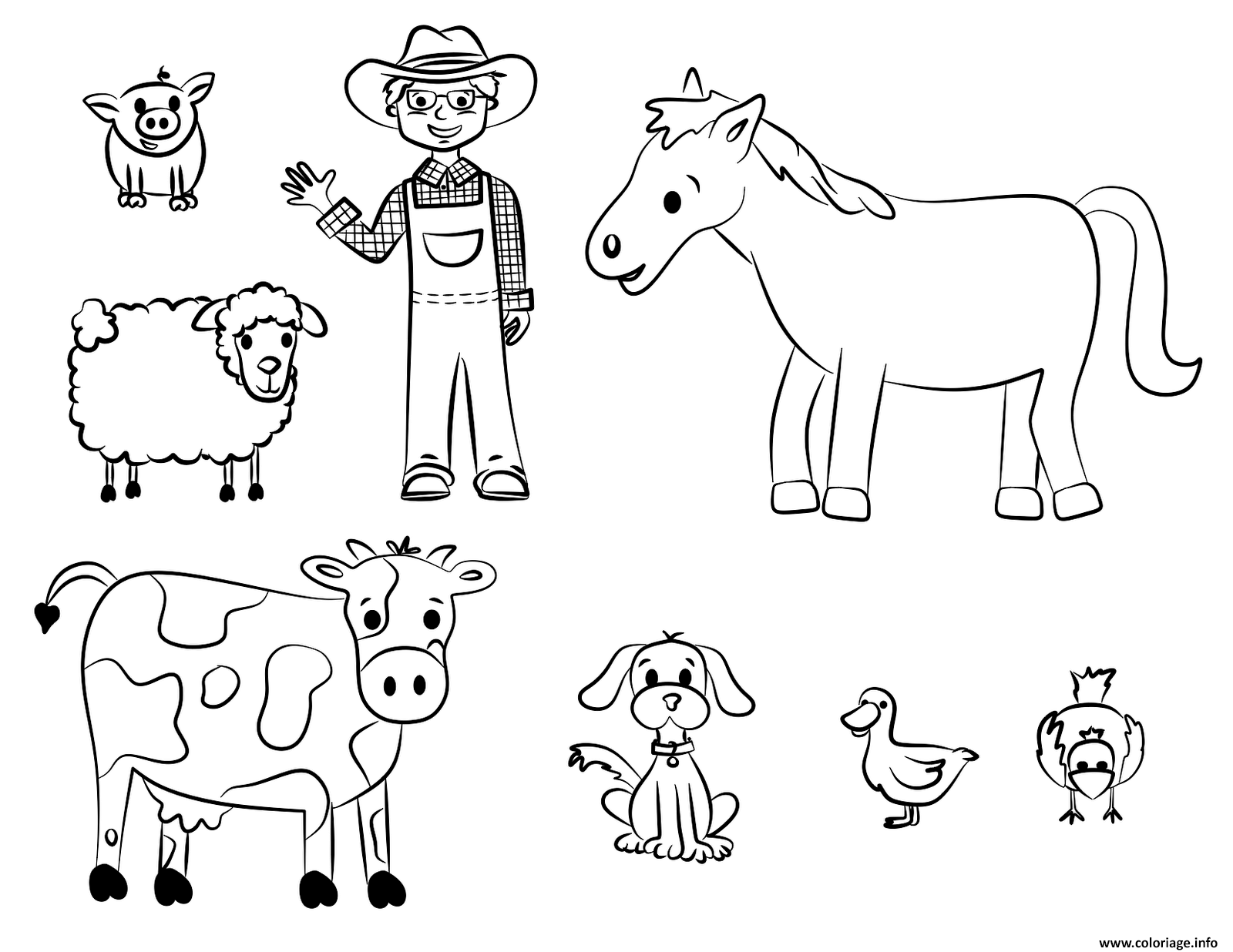 Dessin le fermier et ses animaux Coloriage Gratuit à Imprimer