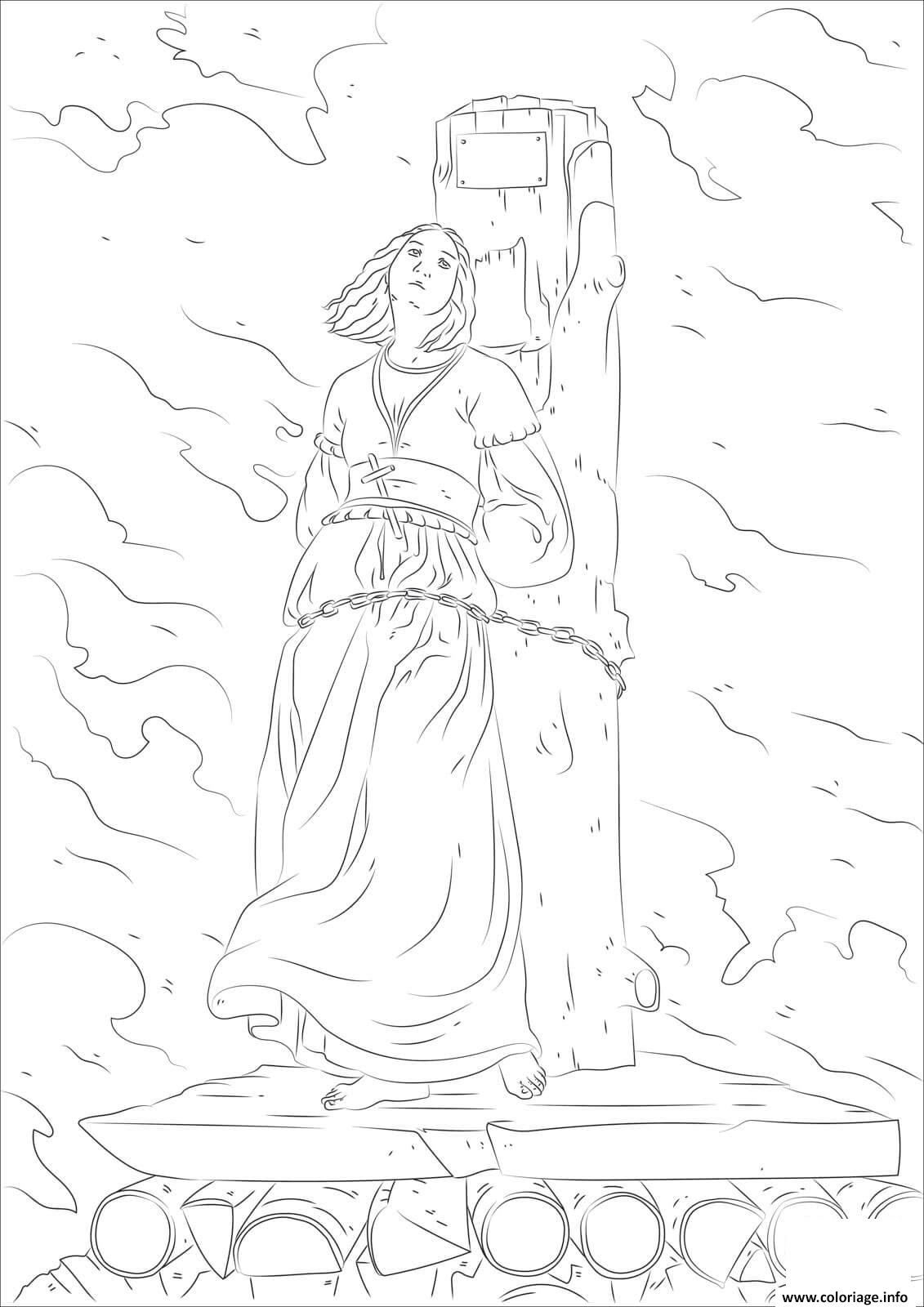 Dessin Jeanne d Arc brulant sur le pieu Coloriage Gratuit à Imprimer