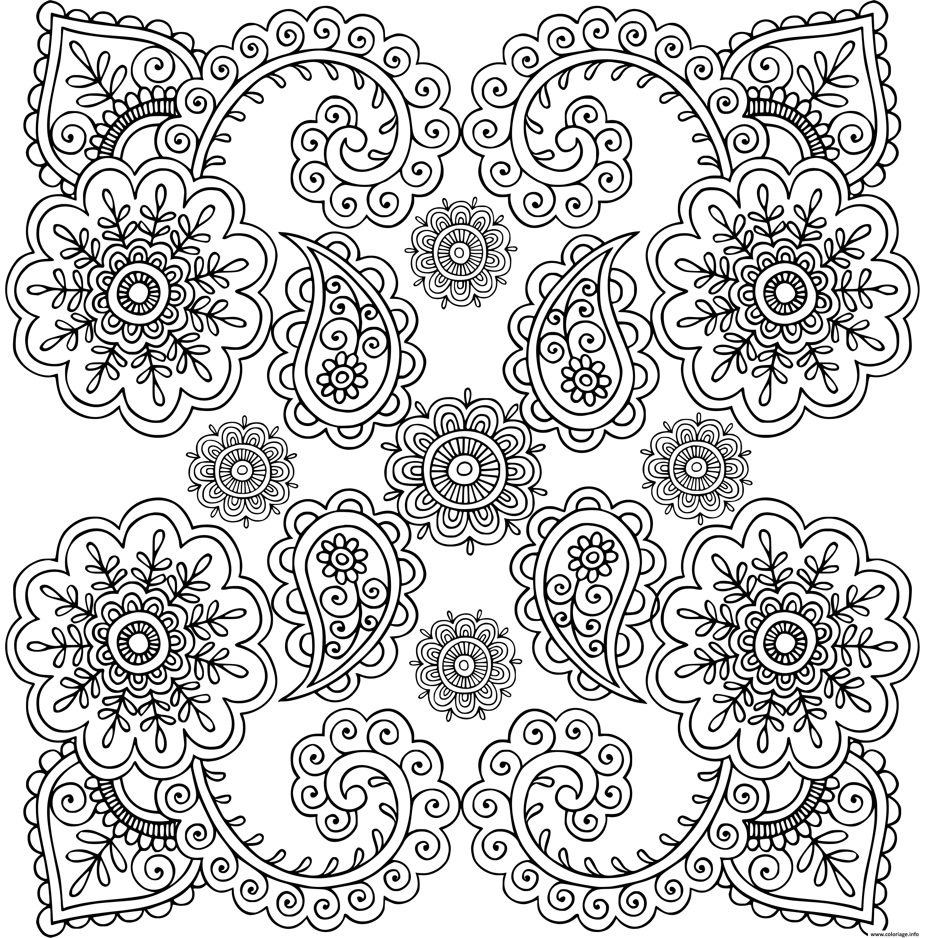 Dessin adulte fleurs motifs varies Coloriage Gratuit à Imprimer