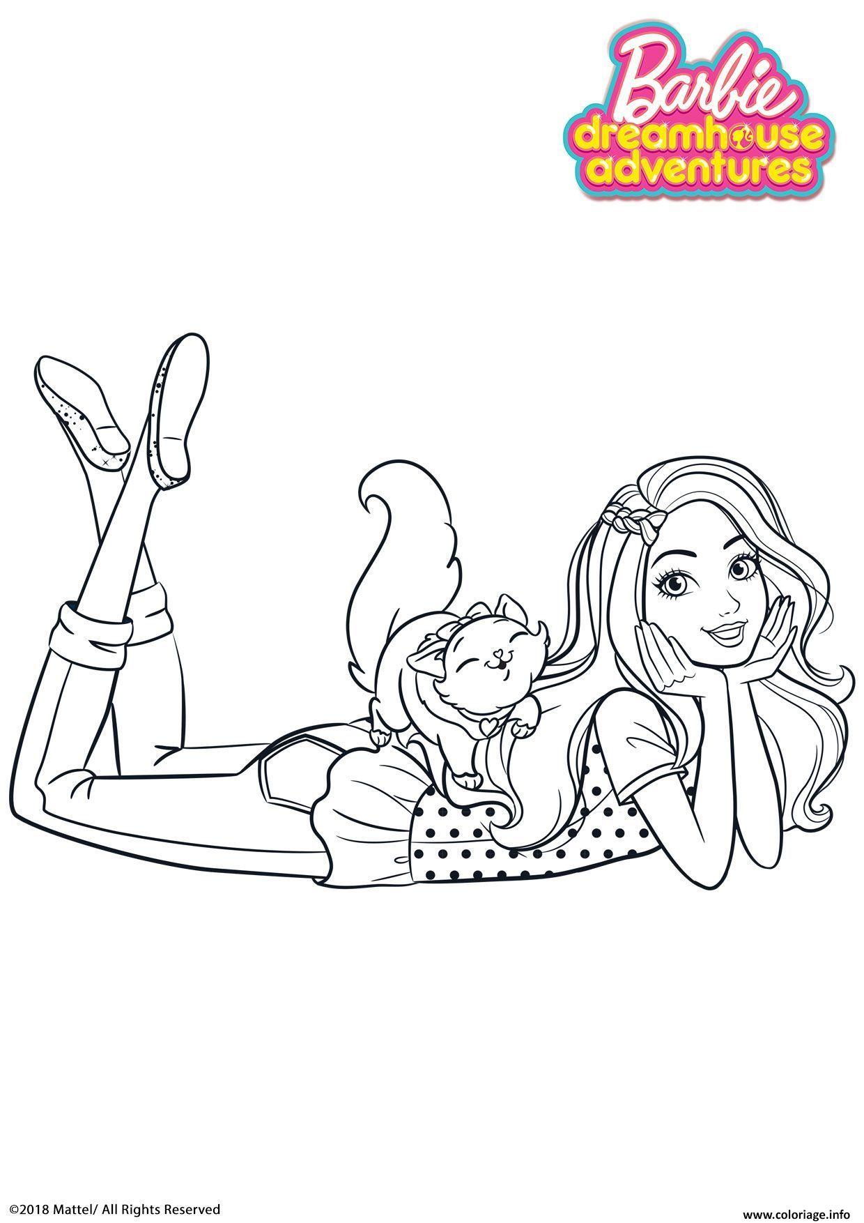 Dessin Barbie et son chat Coloriage Gratuit à Imprimer