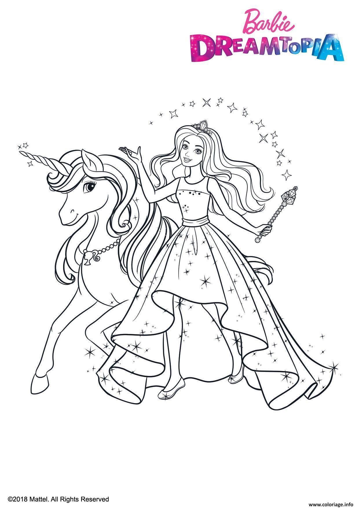 Coloriage Gulli Barbie et la licorne ailee - JeColorie.com