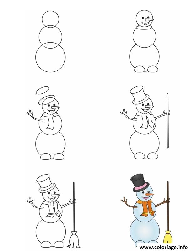 Dessin comment dessiner bonhomme de neige 1 Coloriage Gratuit à Imprimer
