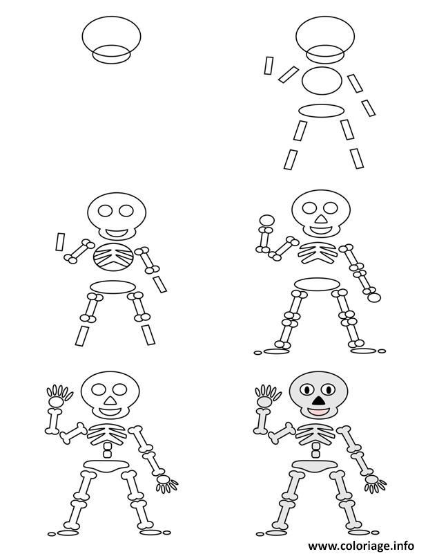 Dessin comment dessiner un squelette Coloriage Gratuit à Imprimer