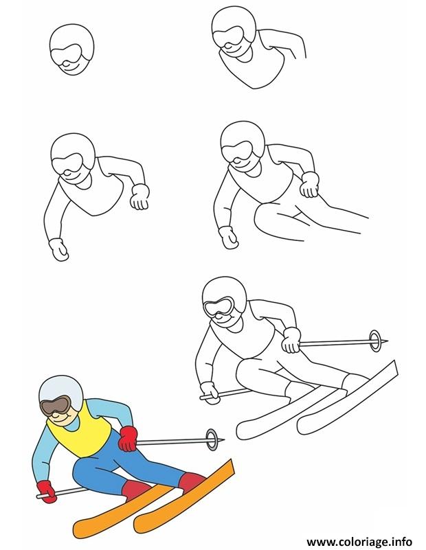 Dessin comment dessiner ski de fond Coloriage Gratuit à Imprimer