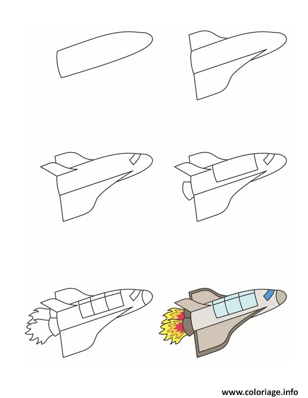 Dessin comment dessiner une navette spatiale Coloriage Gratuit à Imprimer