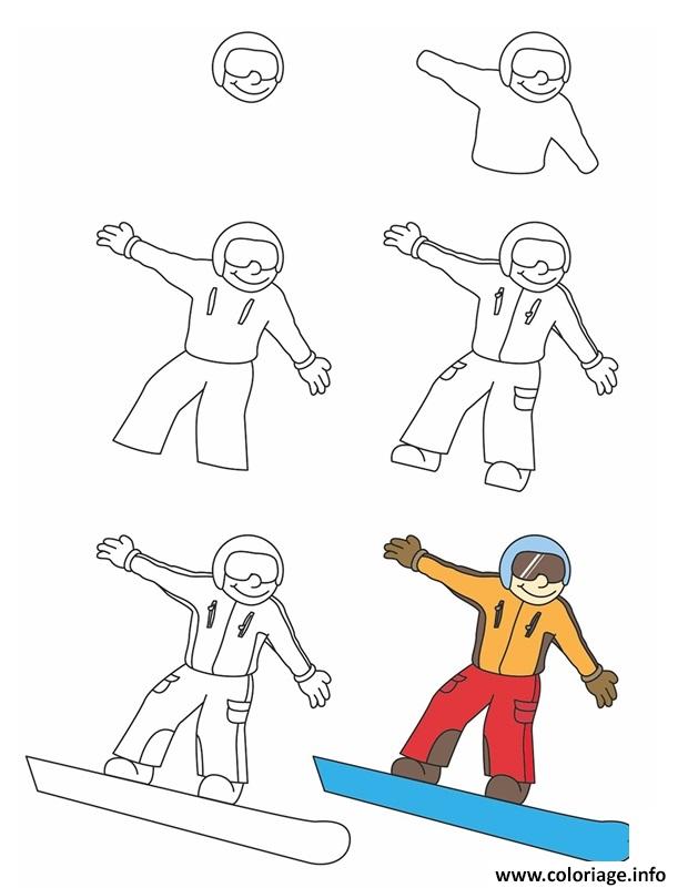 Dessin comment dessiner snowboard Coloriage Gratuit à Imprimer