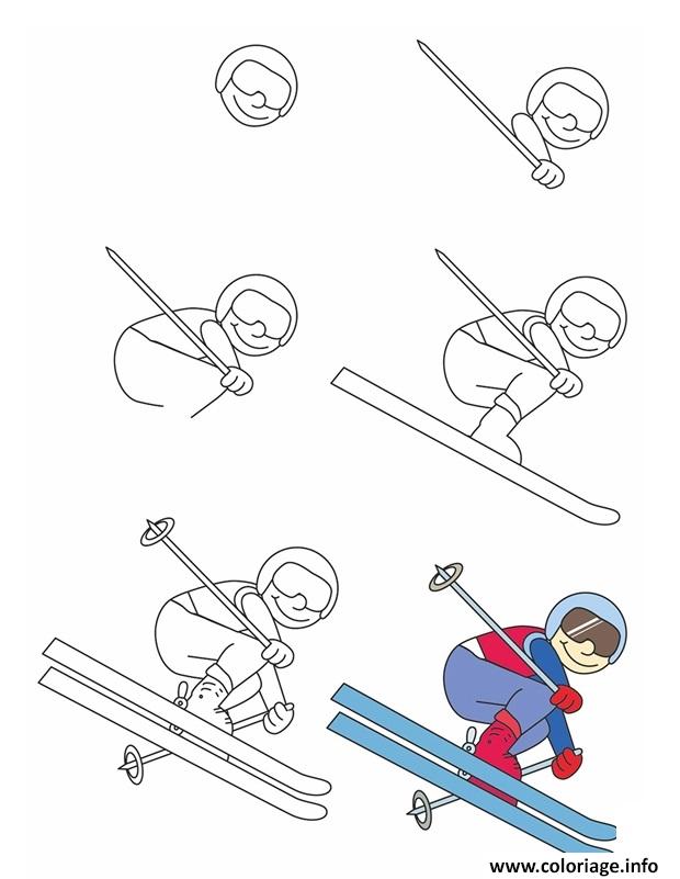 Dessin comment dessiner ski acrobatique Coloriage Gratuit à Imprimer