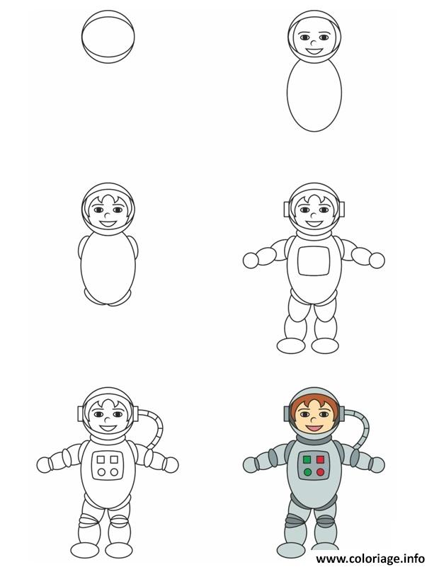 Dessin comment dessiner un astronaute Coloriage Gratuit à Imprimer