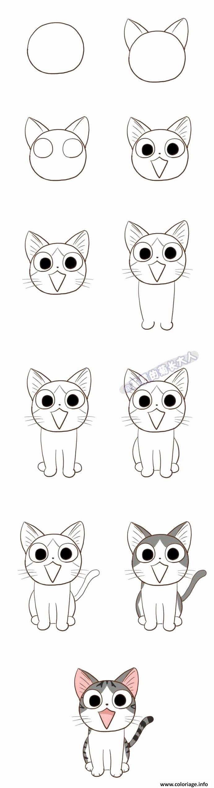 Dessin comment dessiner un chat kawaii Coloriage Gratuit à Imprimer