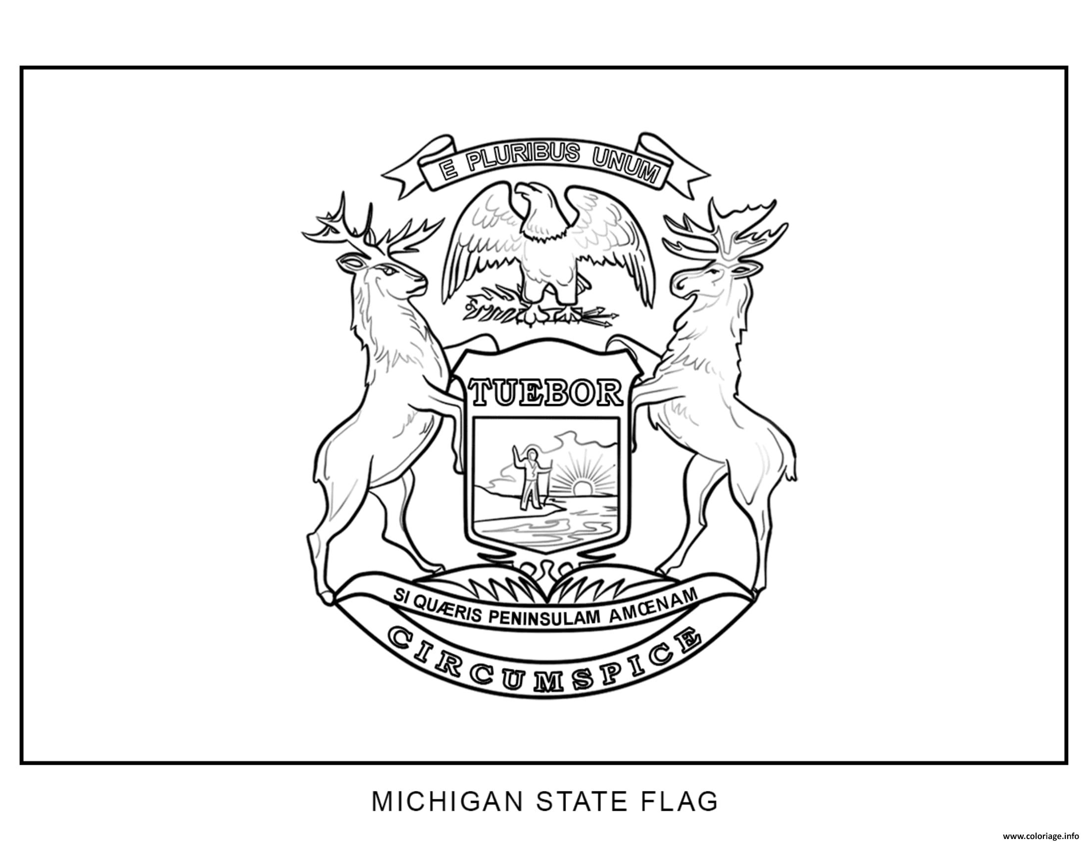 Coloriage Michigan Drapeau Etats Unis Dessin à Imprimer