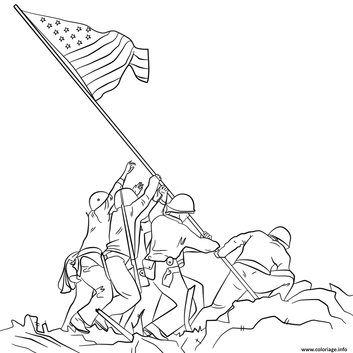 Dessin raising the drapeau on iwo jima Coloriage Gratuit à Imprimer