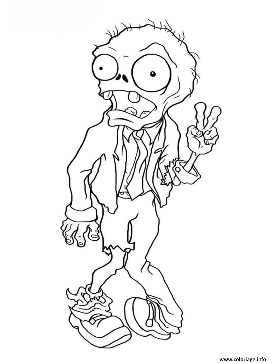 Dessin zombi qui fait un signe de la paix Coloriage Gratuit à Imprimer