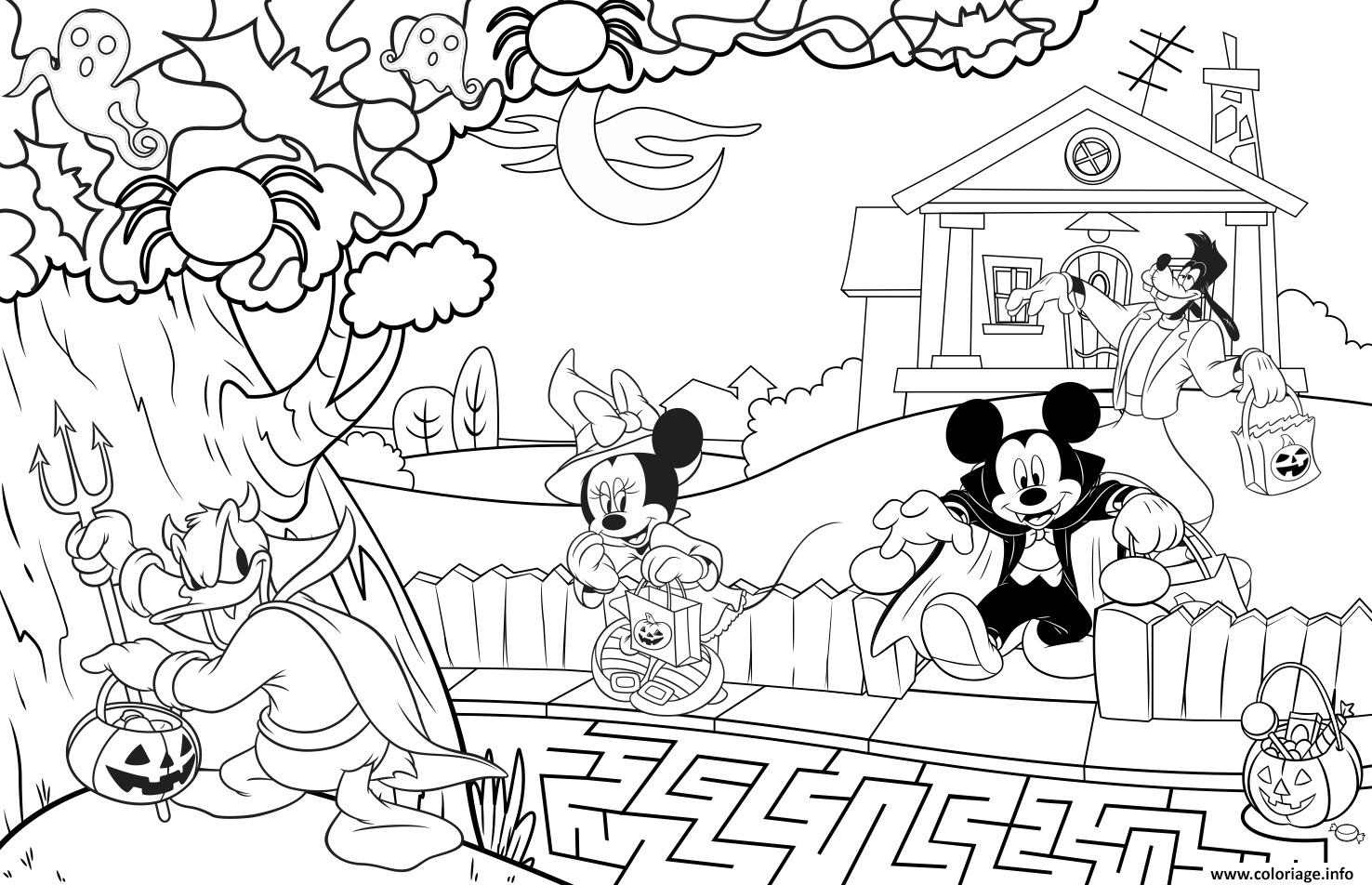 Coloriage Halloween Disney Mickey Et Minnie Maison Hantee Dessin Halloween Disney à imprimer