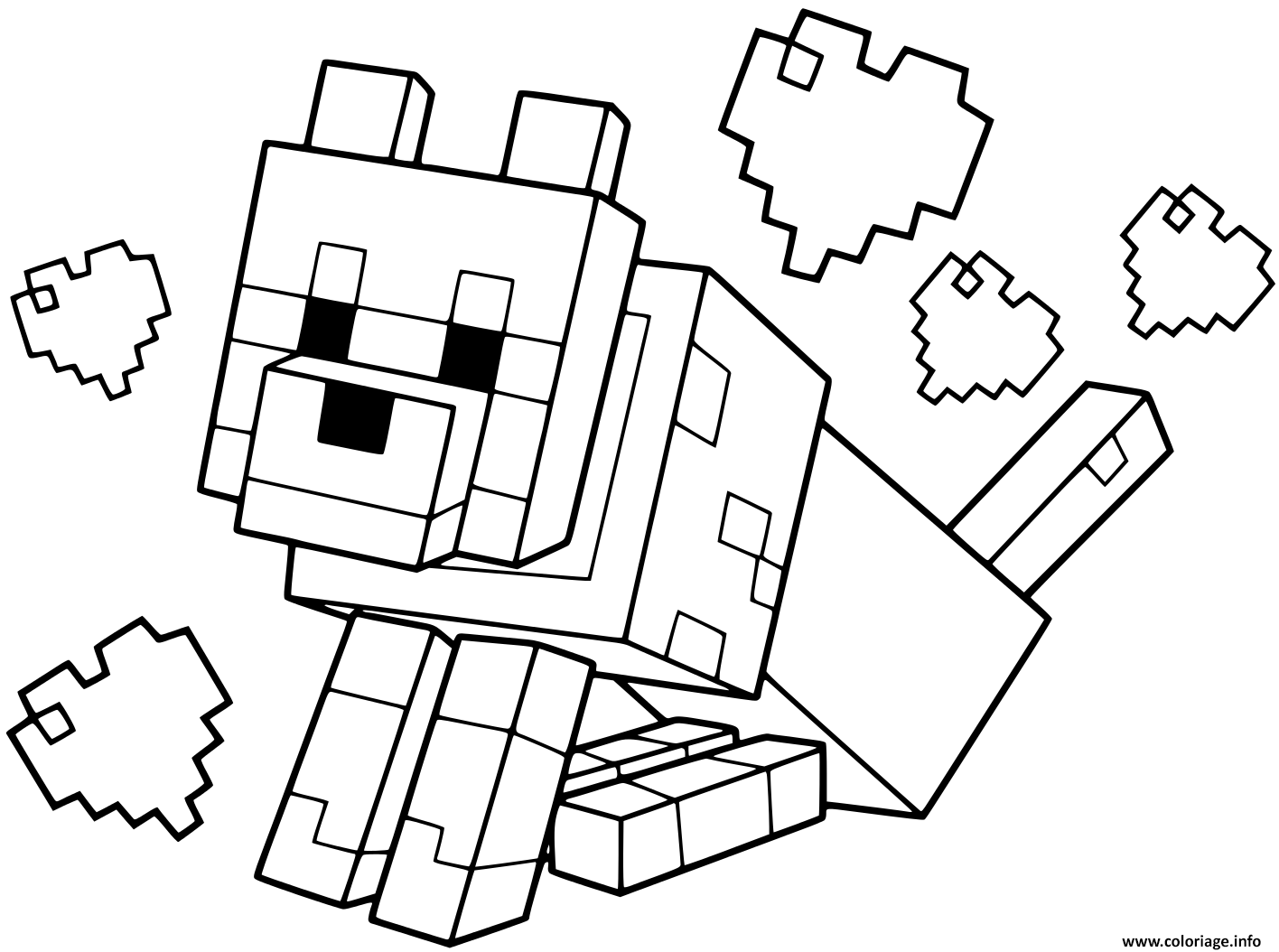 Dessin chien minecraft avec des coeurs Coloriage Gratuit à Imprimer