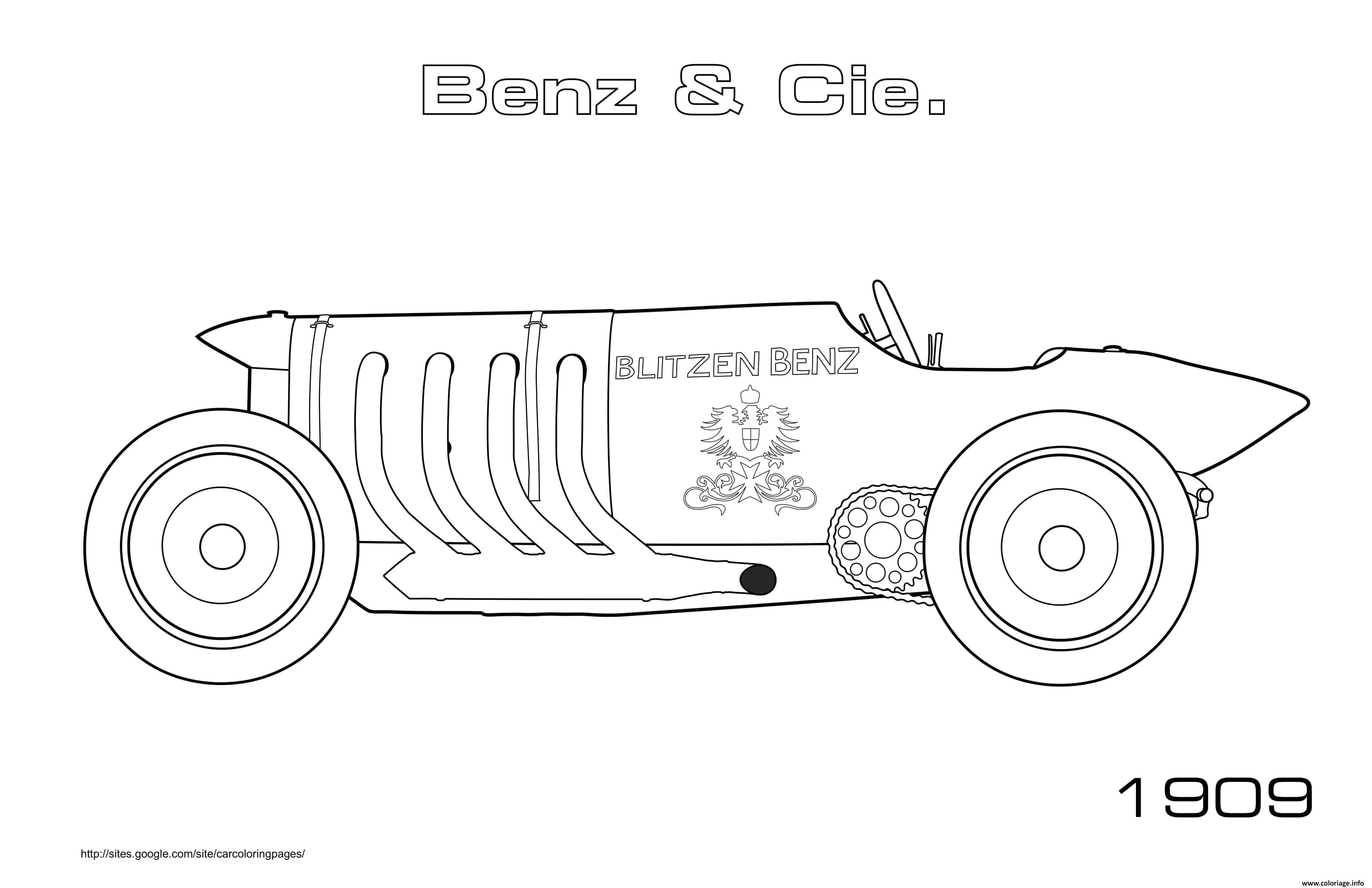 Dessin Old Car Benz Cie Blitzen Benz 1909 Coloriage Gratuit à Imprimer