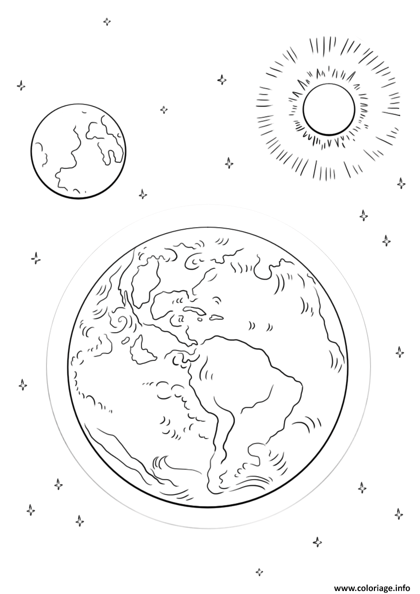 Dessin earth moon et soleil Coloriage Gratuit à Imprimer