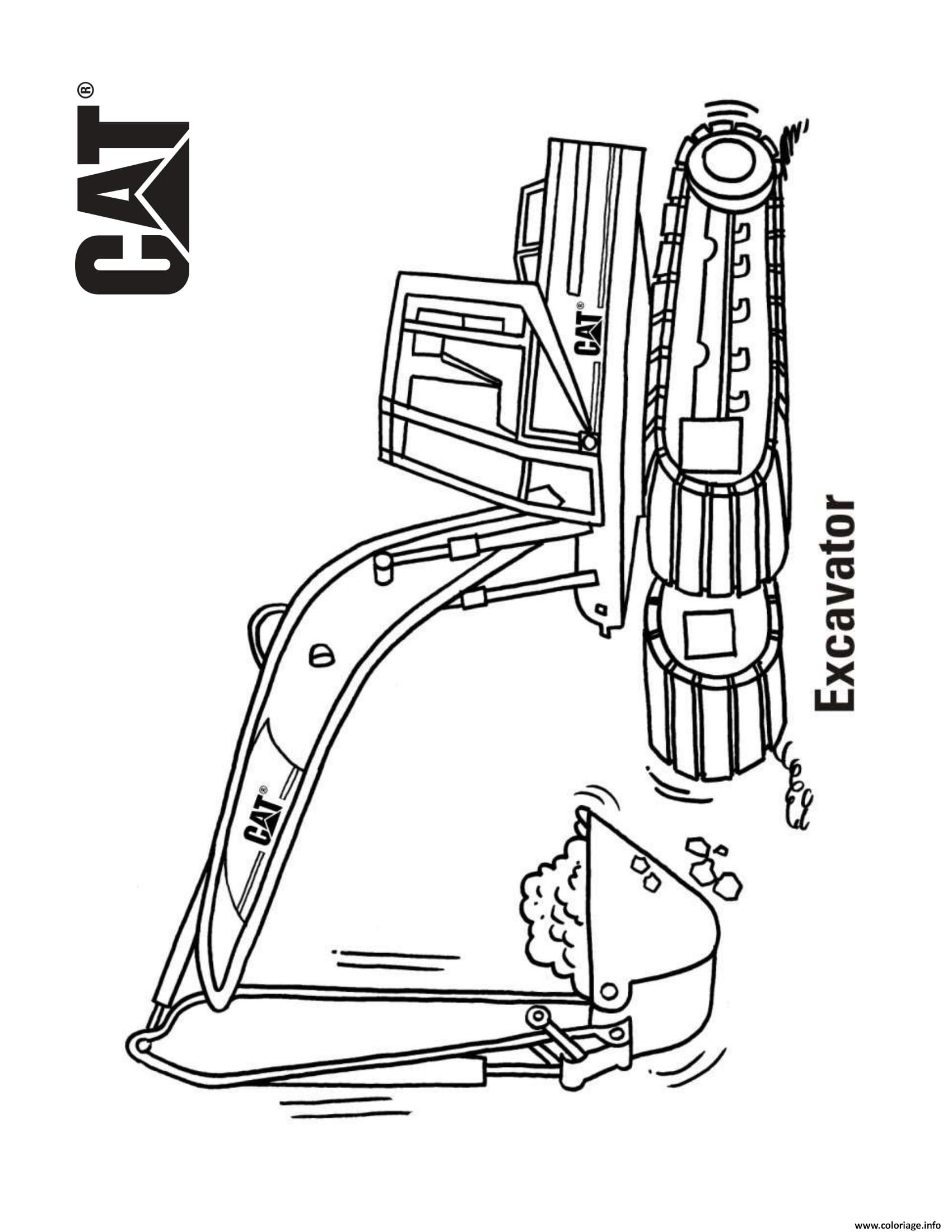 Dessin excavator camion cat Coloriage Gratuit à Imprimer