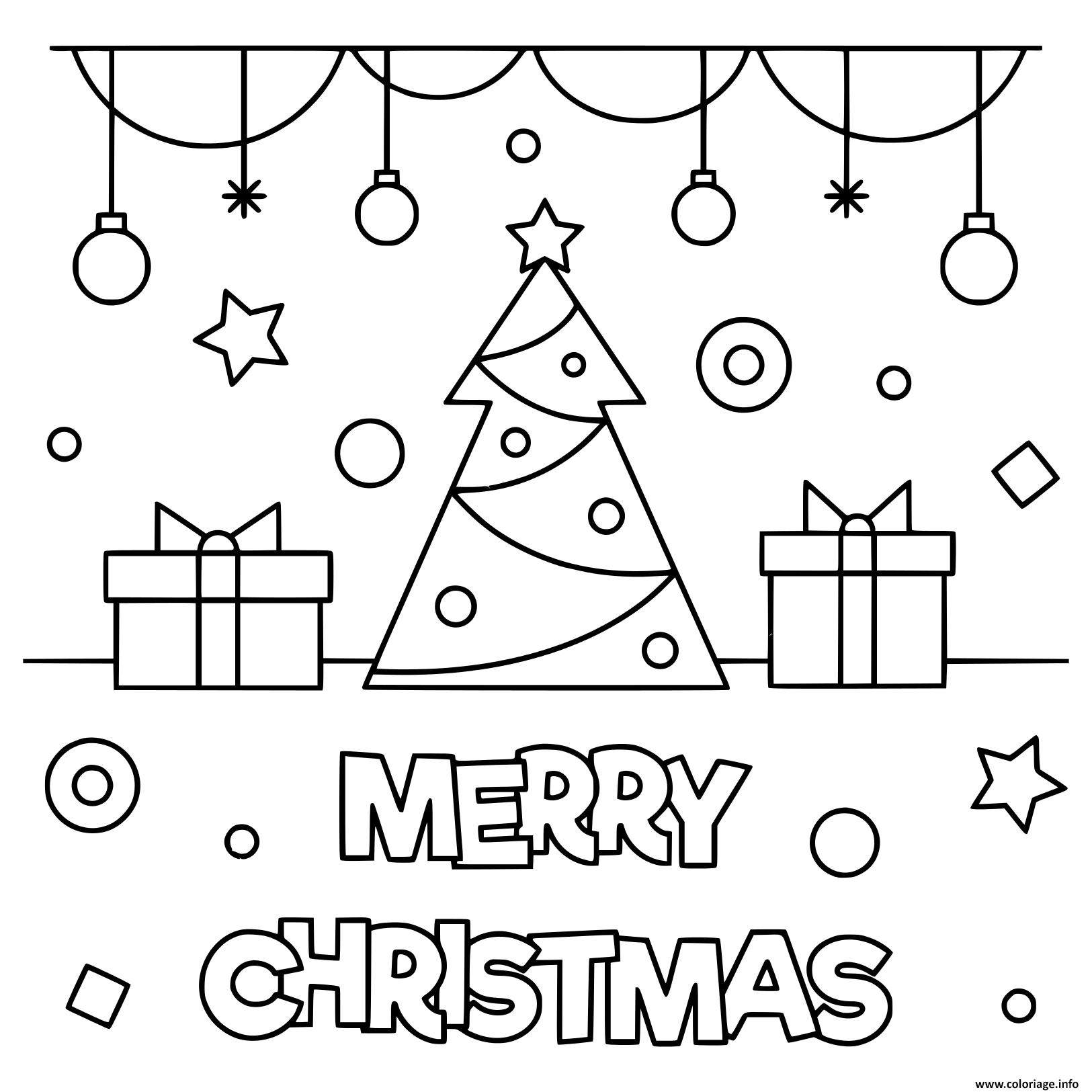 Dessin merry christmas sapin avec decorations Coloriage Gratuit à Imprimer