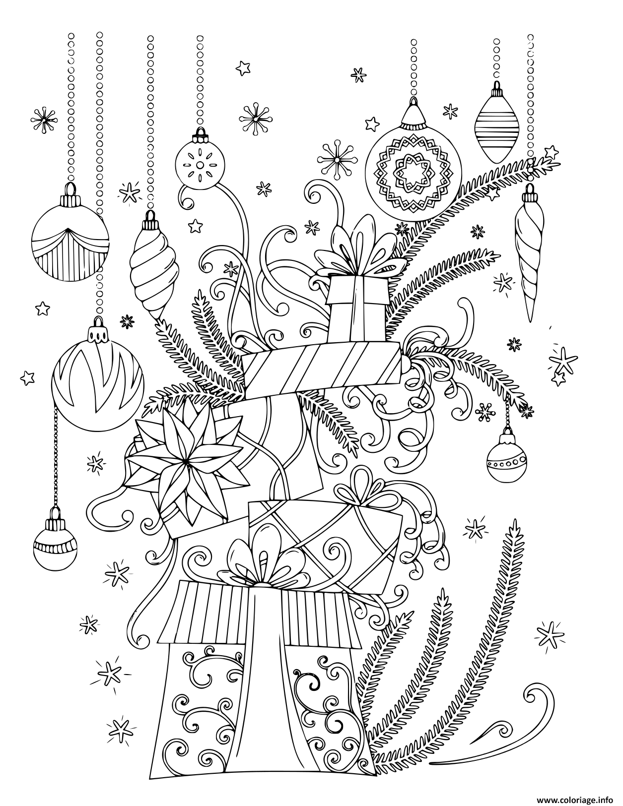 Coloriage cadeaux de noel avec des boules - JeColorie.com