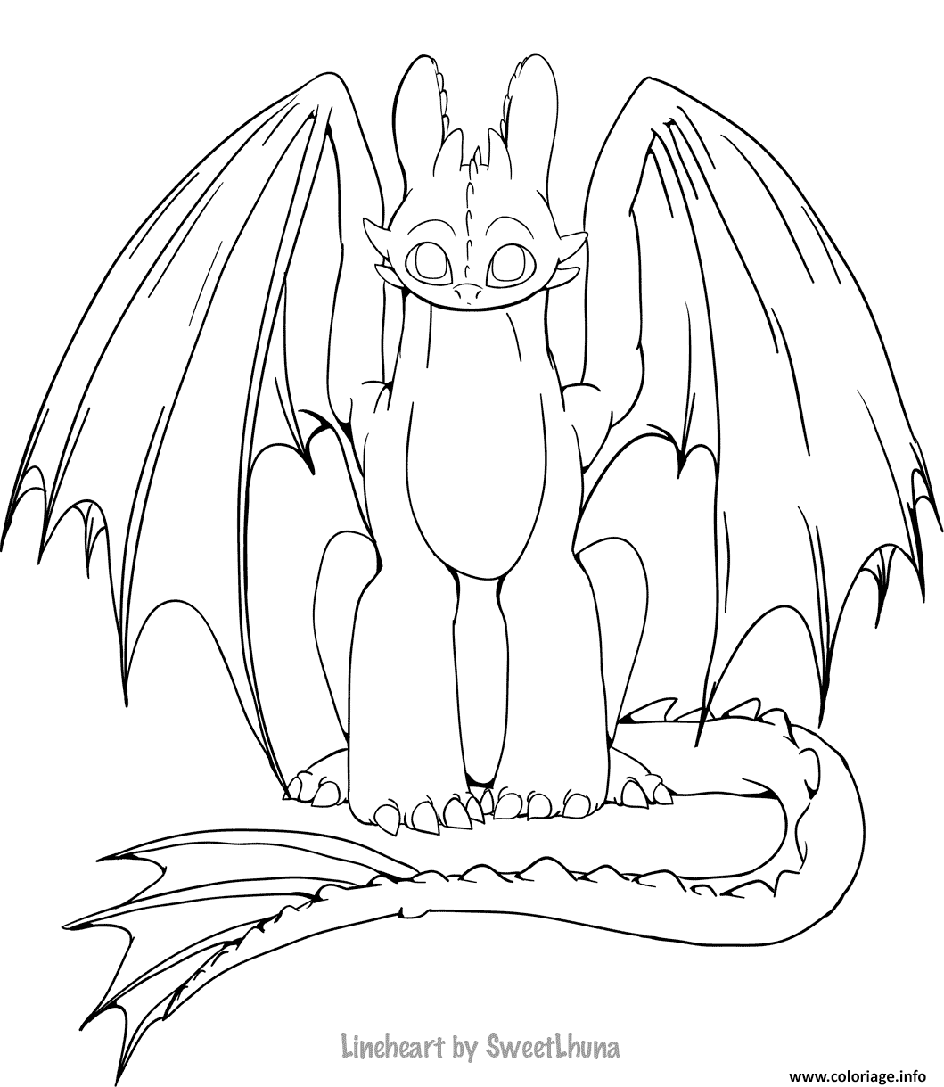 Dessin toothless lineheart by SweetLhuna Coloriage Gratuit à Imprimer