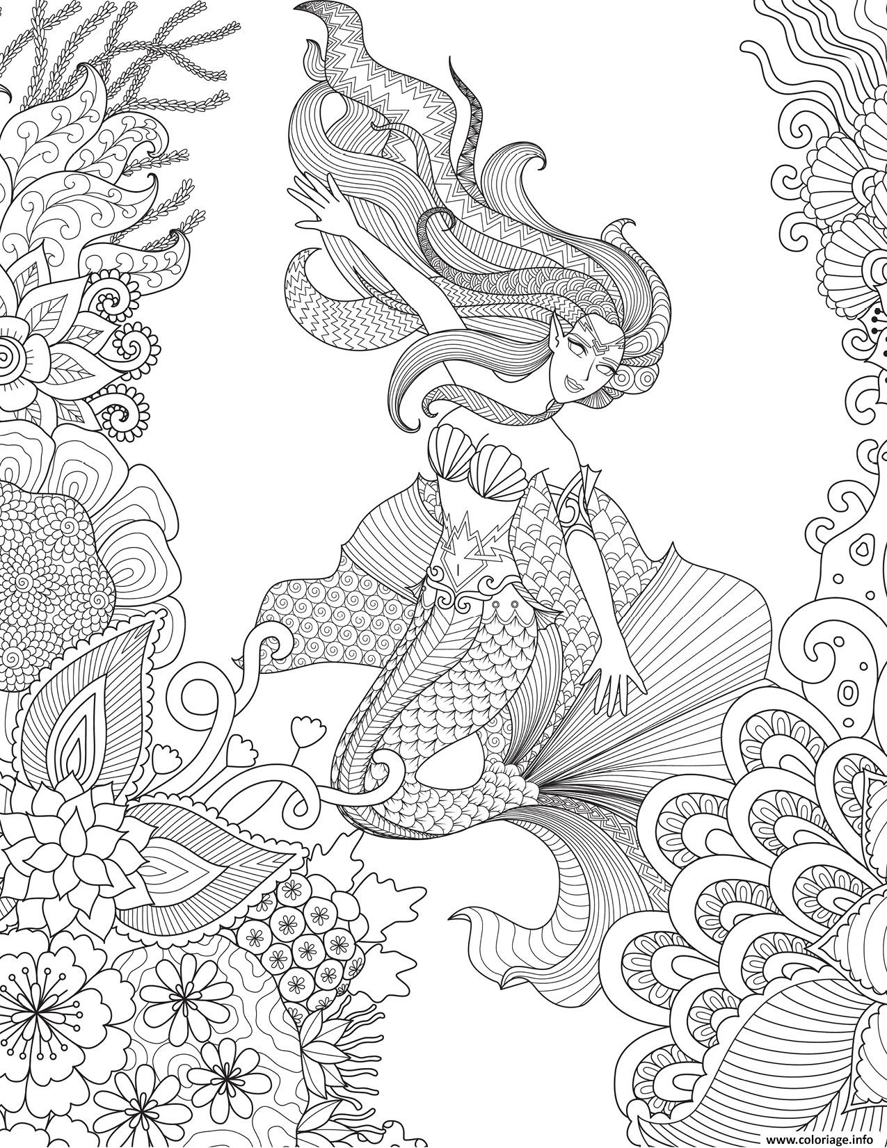 Dessin Artherapie Sirene pour Adulte Coloriage Gratuit à Imprimer