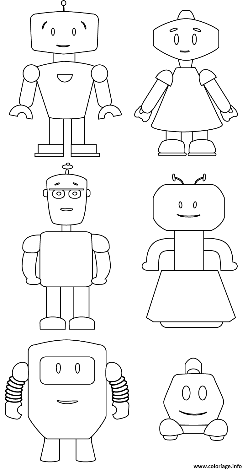 Dessin cute robots famille Coloriage Gratuit à Imprimer