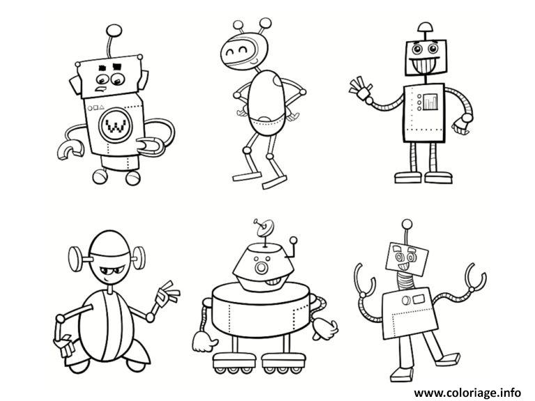 Dessin famille de robots Coloriage Gratuit à Imprimer