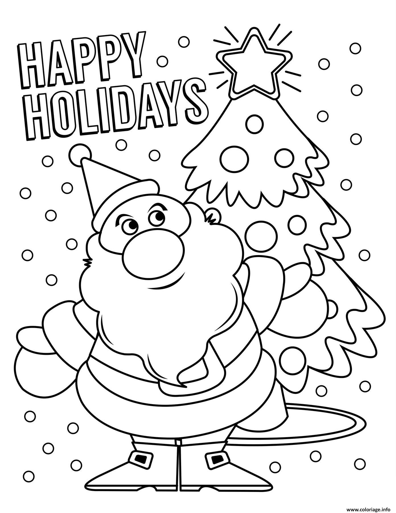 Dessin joyeux temps des fetes par el pere noel Coloriage Gratuit à Imprimer