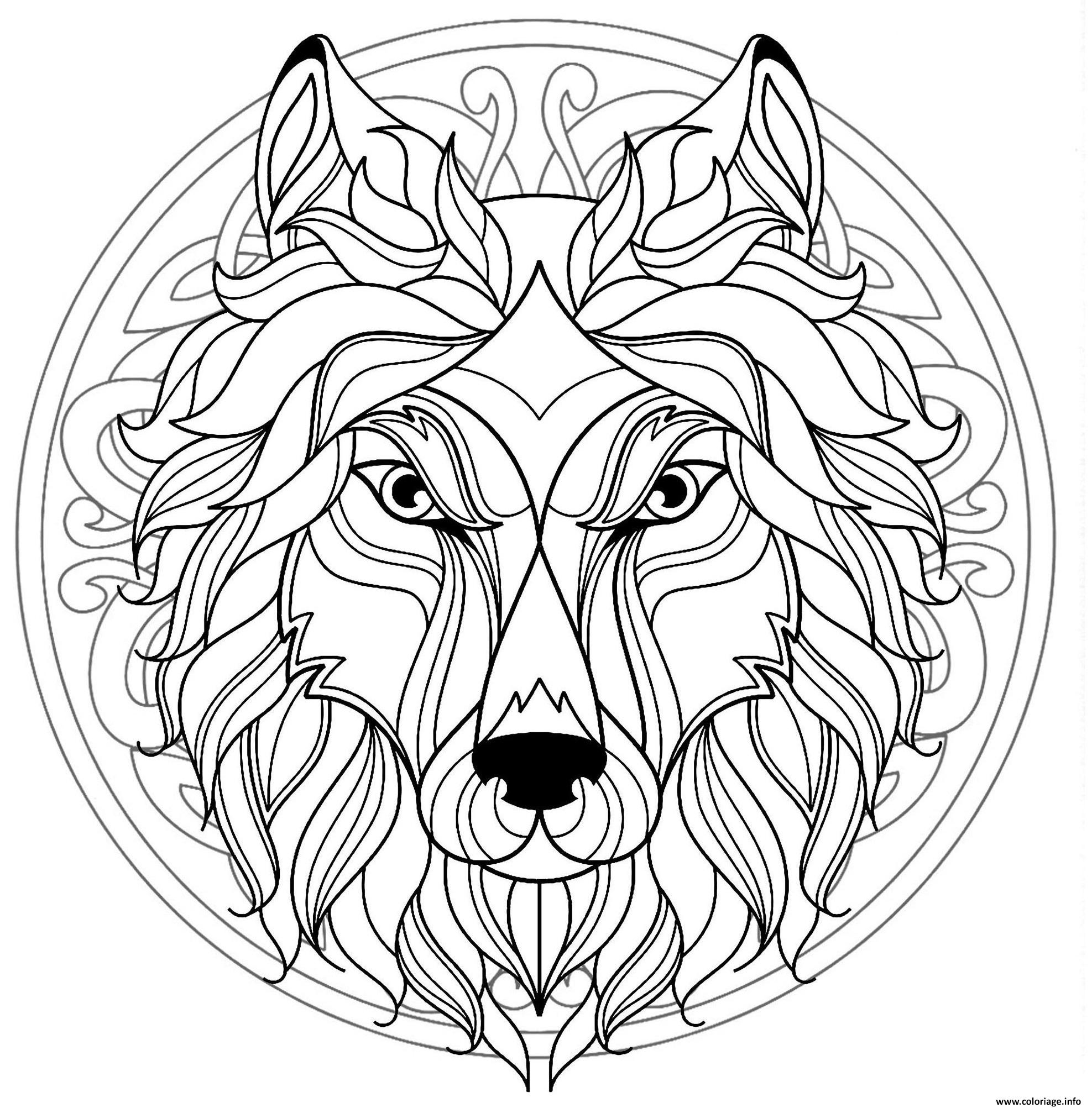 Coloriage Mandala Tete Loup Canis Lupus Dessin