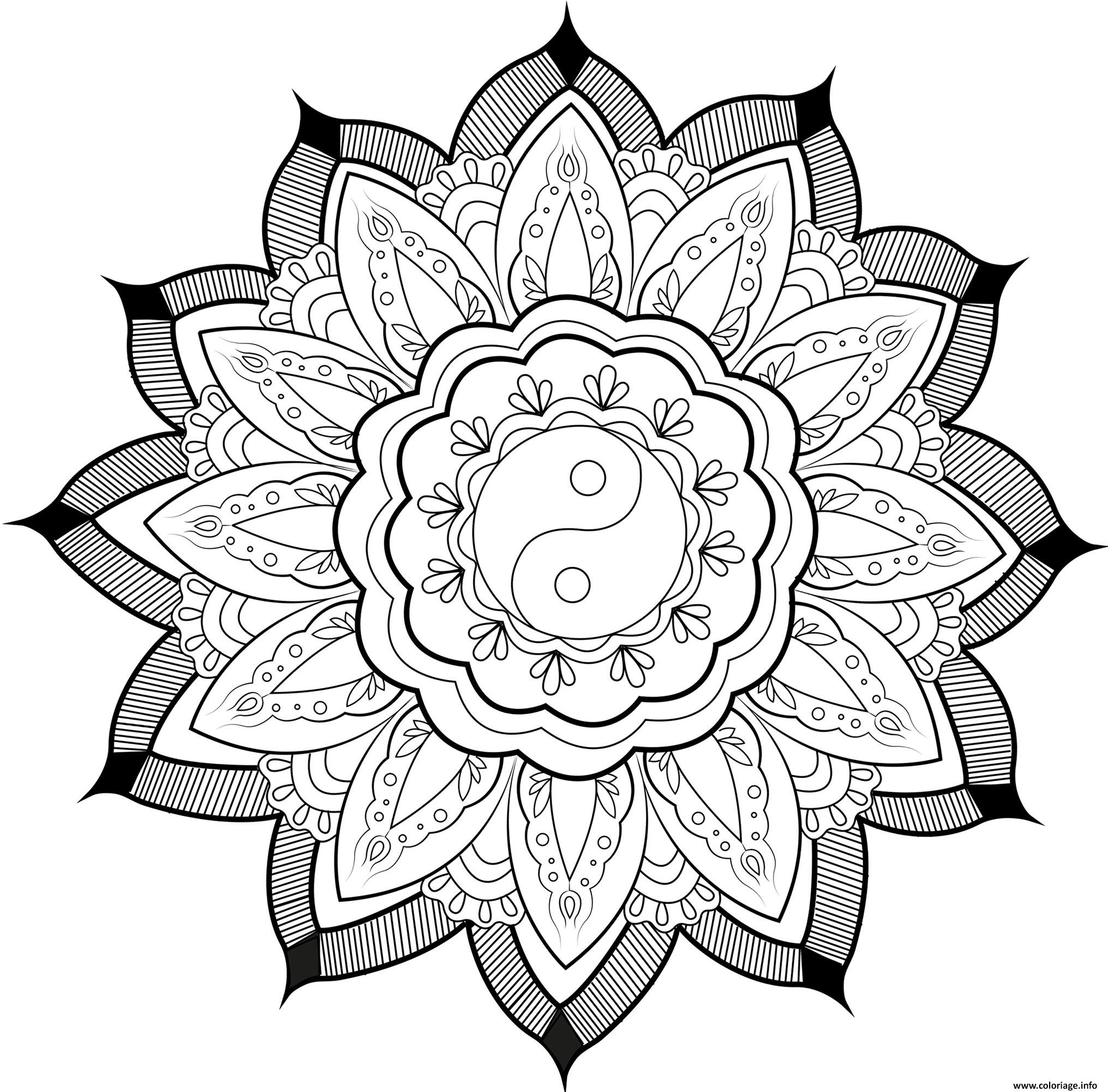 Dessin mandala yin yang et feuilles par arwen Coloriage Gratuit à Imprimer