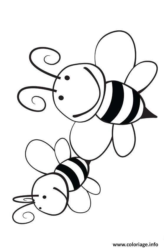 Dessin deux abeilles souriantes Coloriage Gratuit à Imprimer