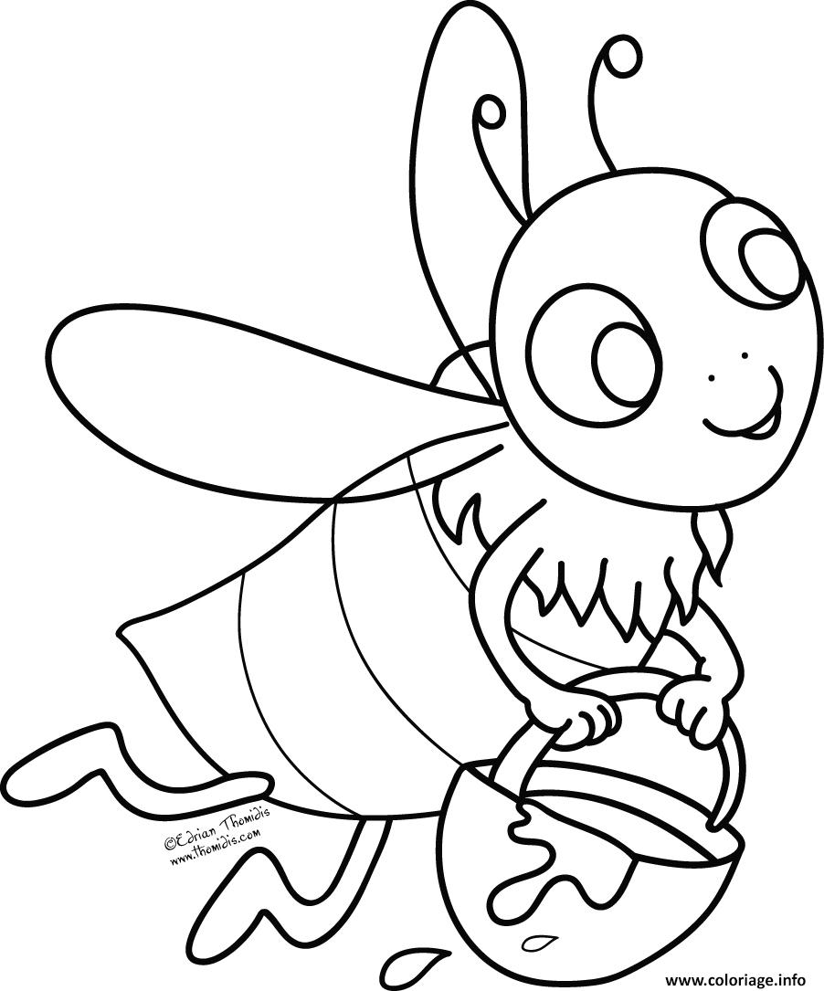 Dessin abeille et sa production de miel Coloriage Gratuit à Imprimer