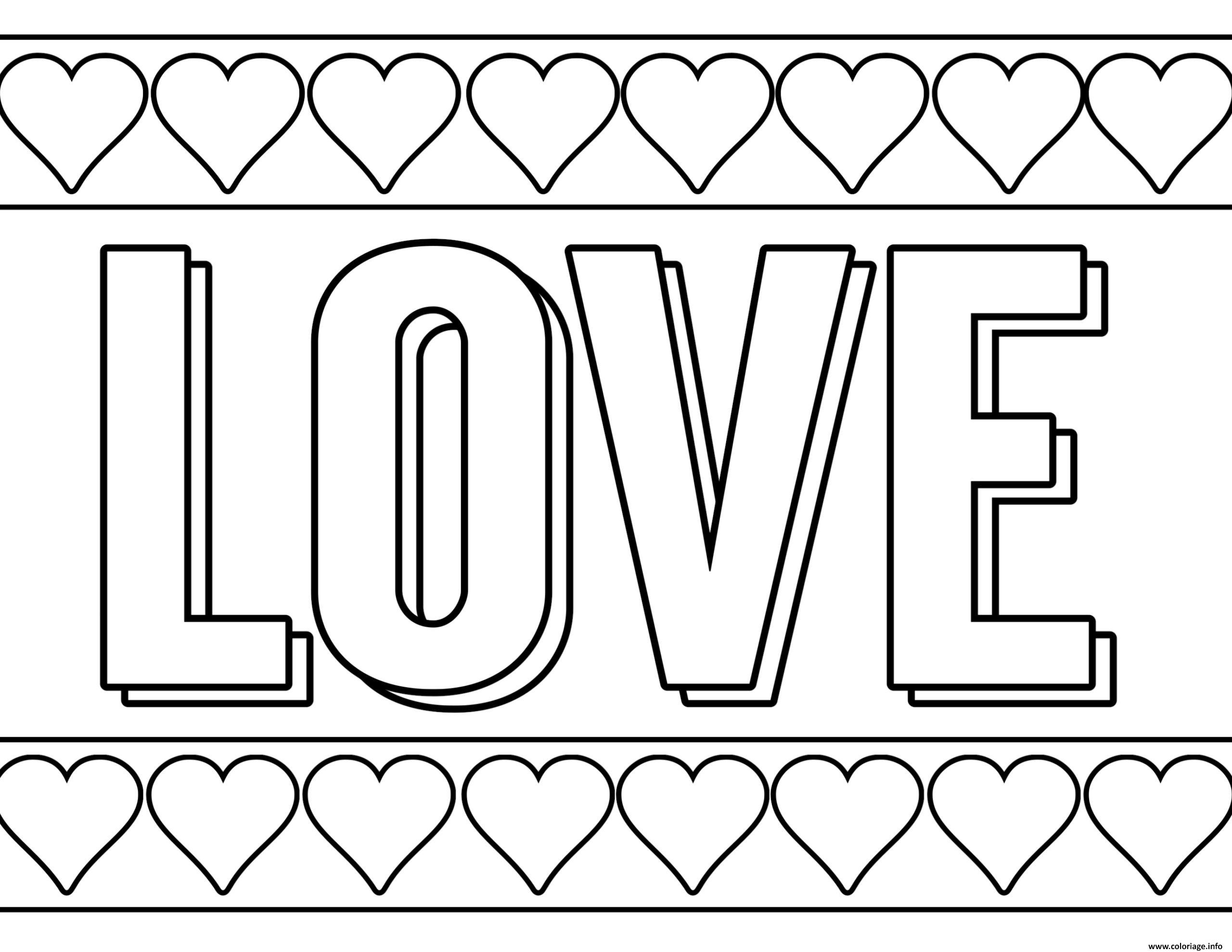 Coloriage Love Amour Avec Pleins De Coeurs JeColorie