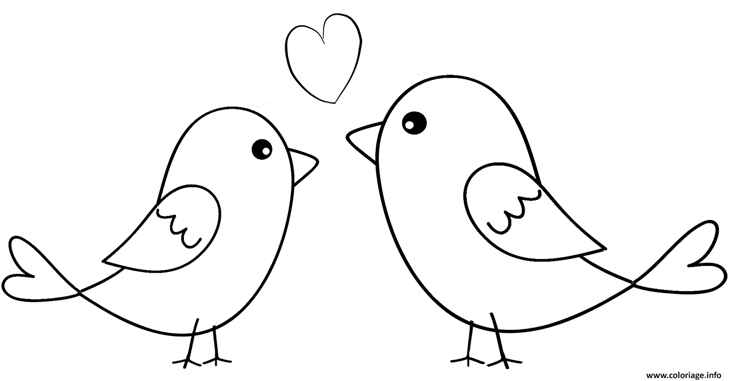 Dessin deux oiseaux en amour Coloriage Gratuit à Imprimer