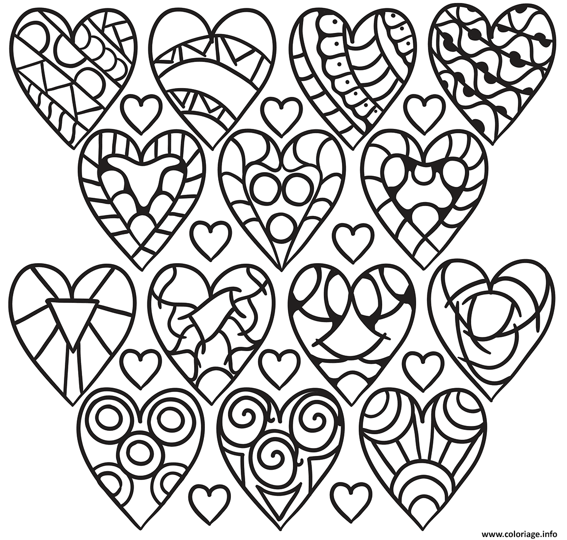 Coloriage Plusieurs Coeurs Avec Diverses Formes Dessin Coeur à imprimer
