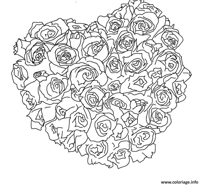 Dessin belles roses fleurs coeur Coloriage Gratuit à Imprimer