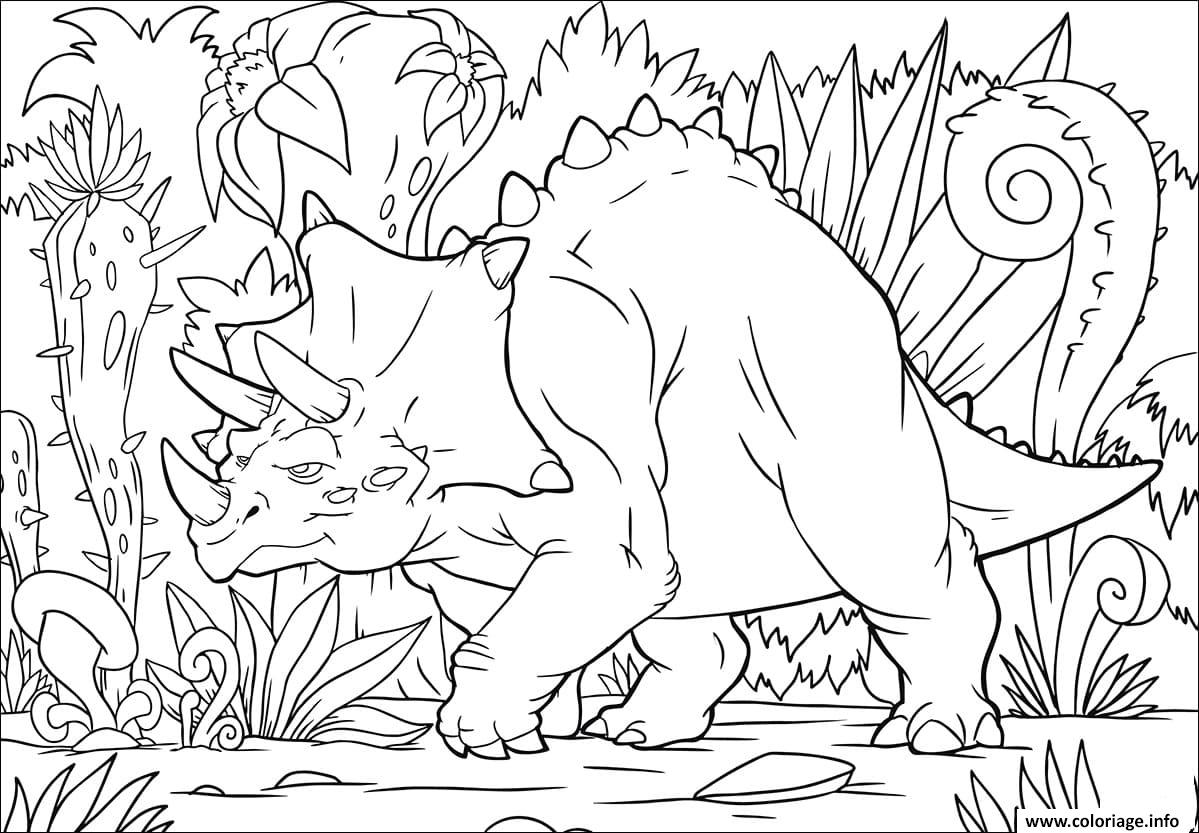 Coloriage Triceratops Dans La Jungle Dessin à Imprimer