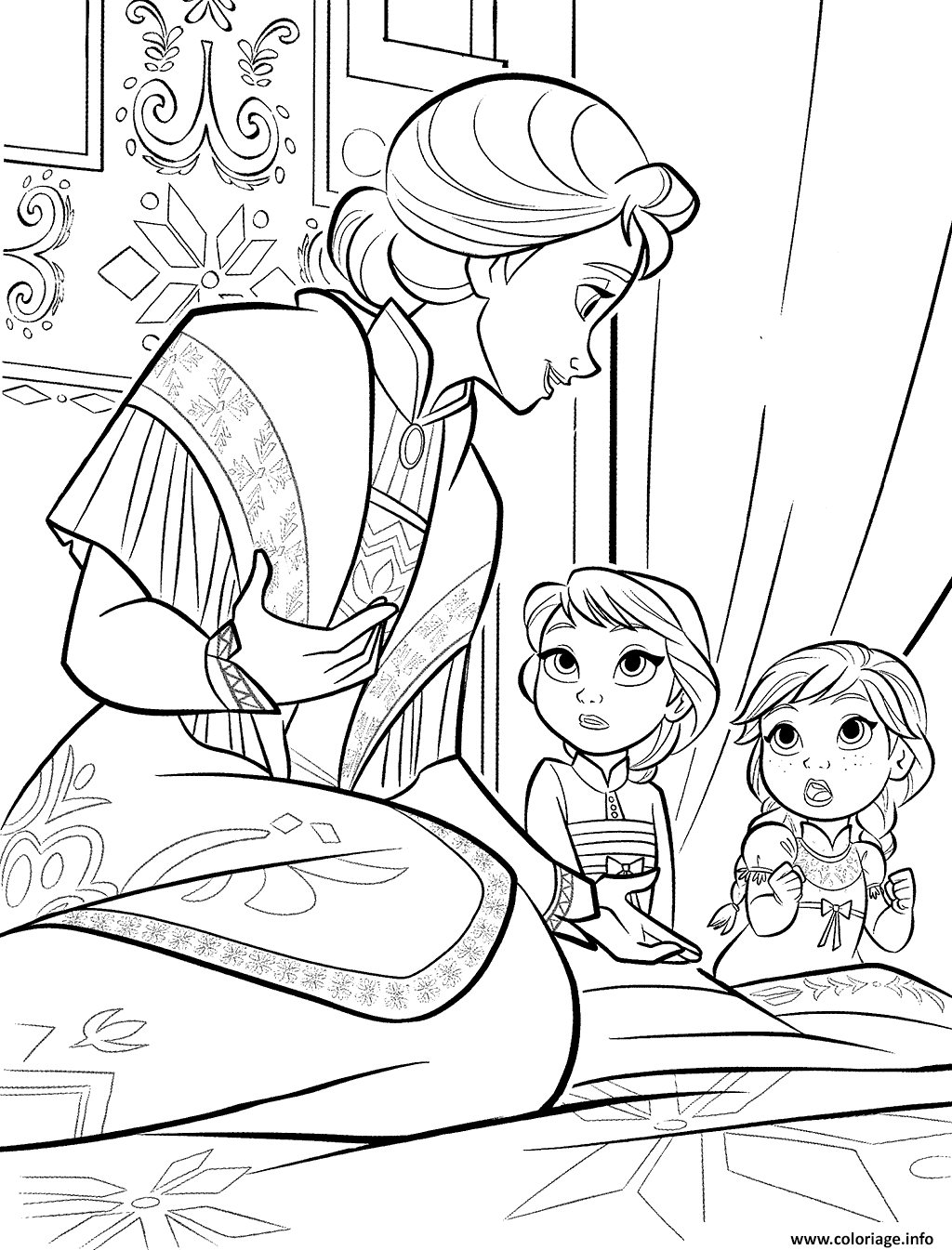 Coloriage Little Anna Et Elsa With Mother Dessin à Imprimer