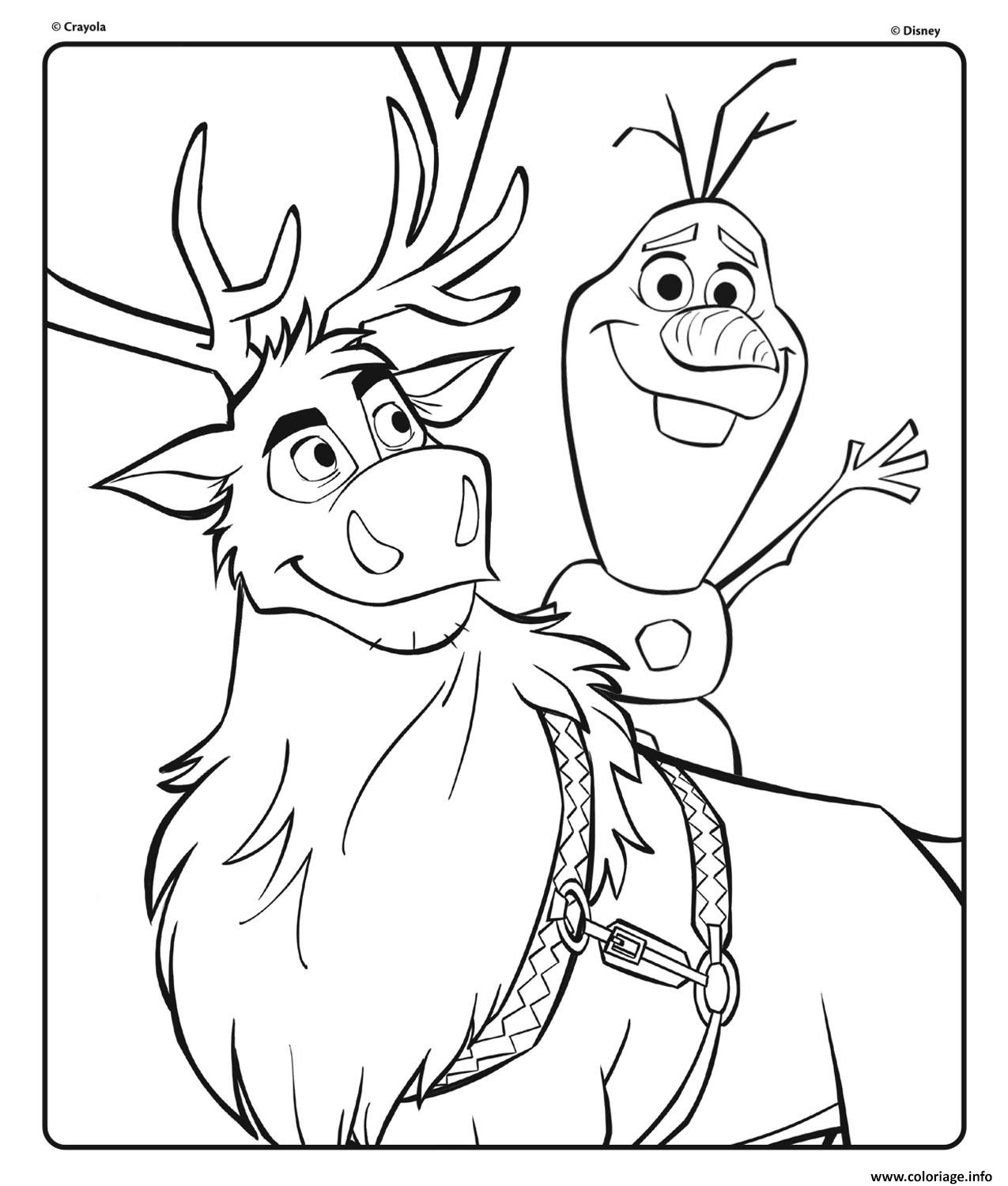 Coloriage Olaf Et Sven De Disney La Reine Des Neiges 2 Dessin à Imprimer