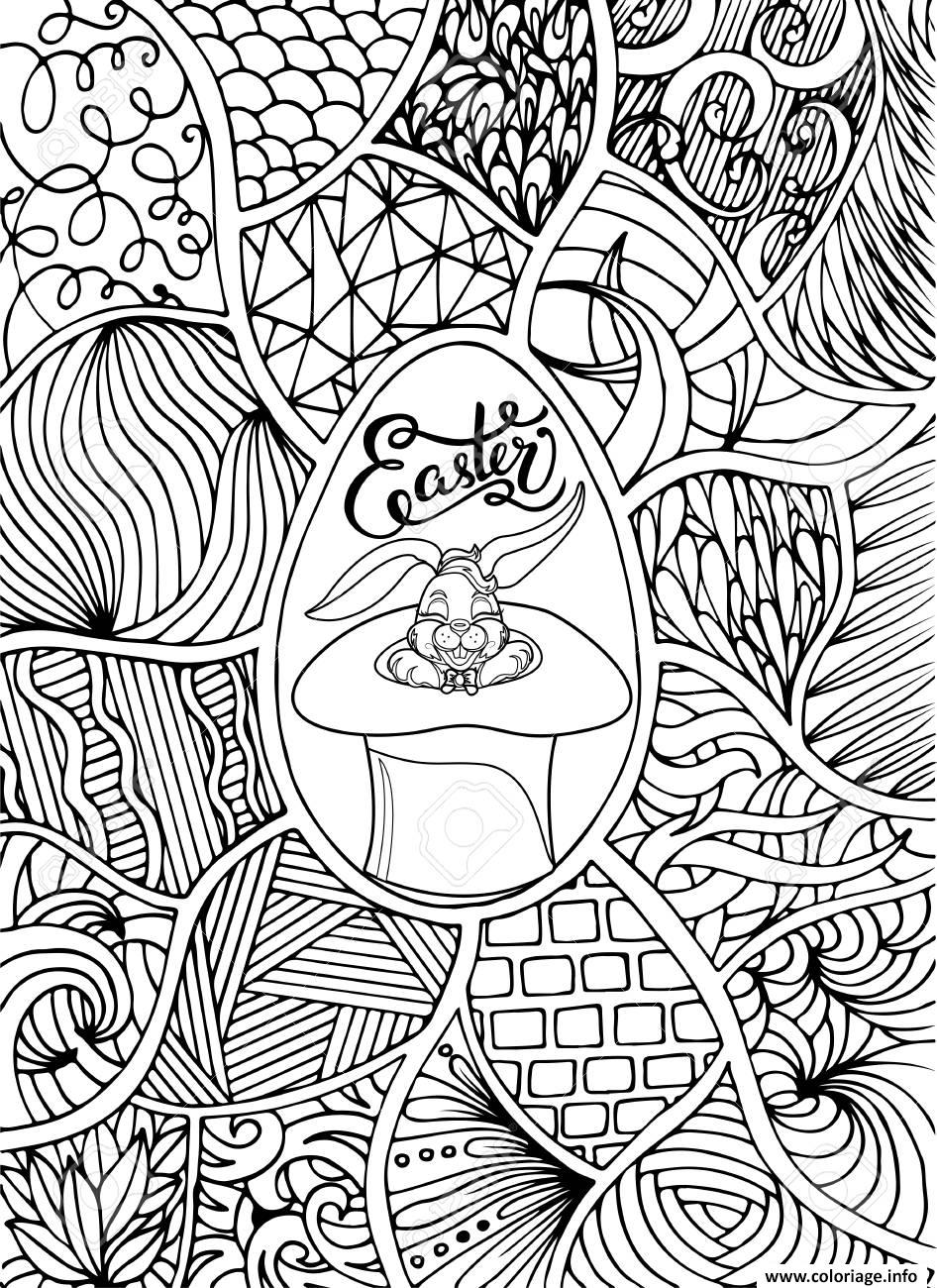 Dessin paques avec lapin dans un chapeau style doodle Coloriage Gratuit à Imprimer