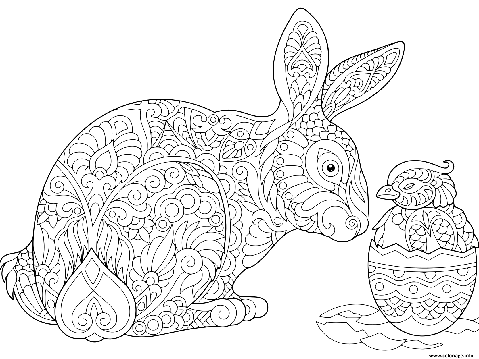 Coloriage Lapin De Paques Et Oeuf Complexe Pour Adulte Dessin Paques à