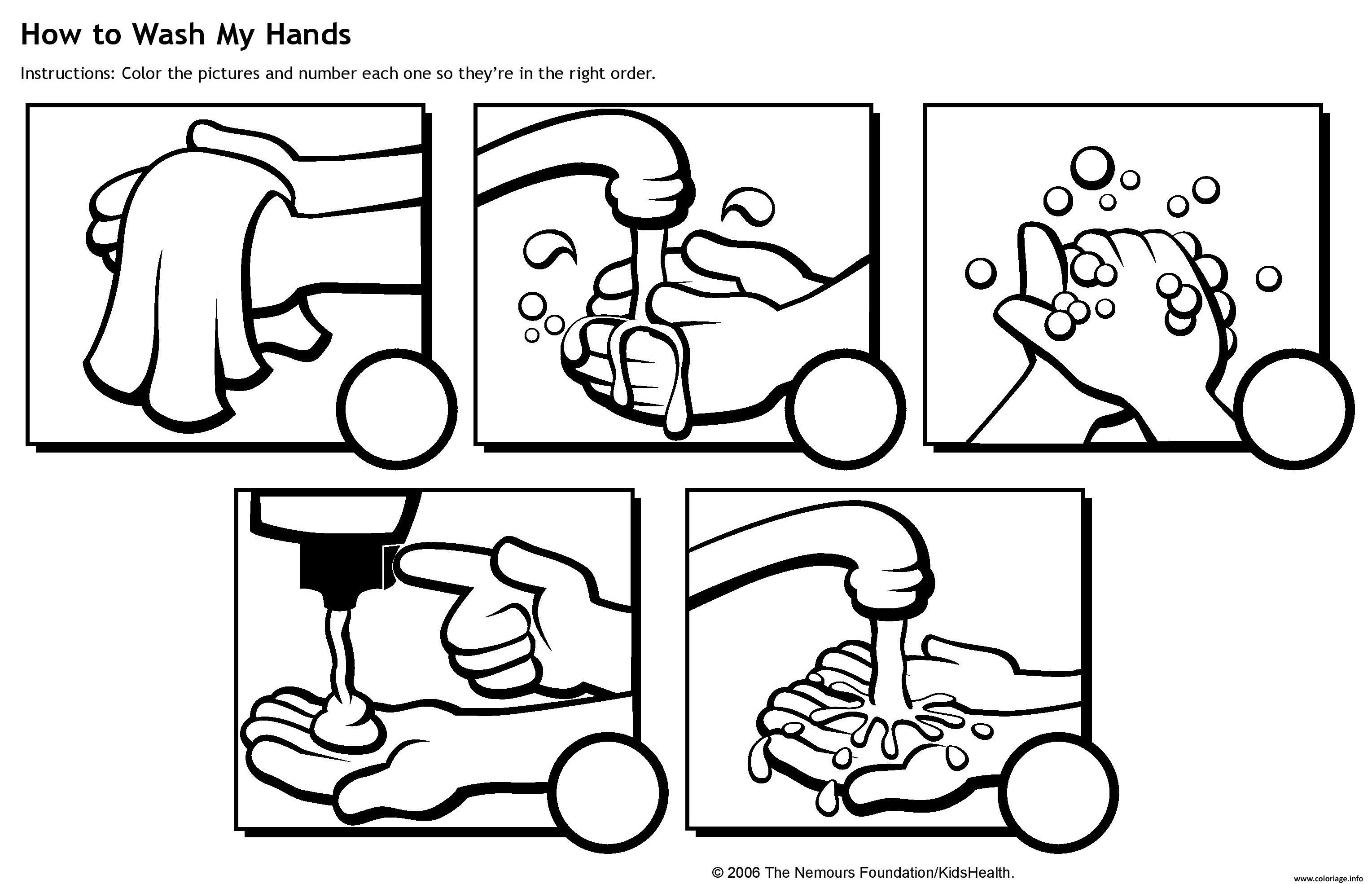 Dessin comment se laver les mains Coloriage Gratuit à Imprimer