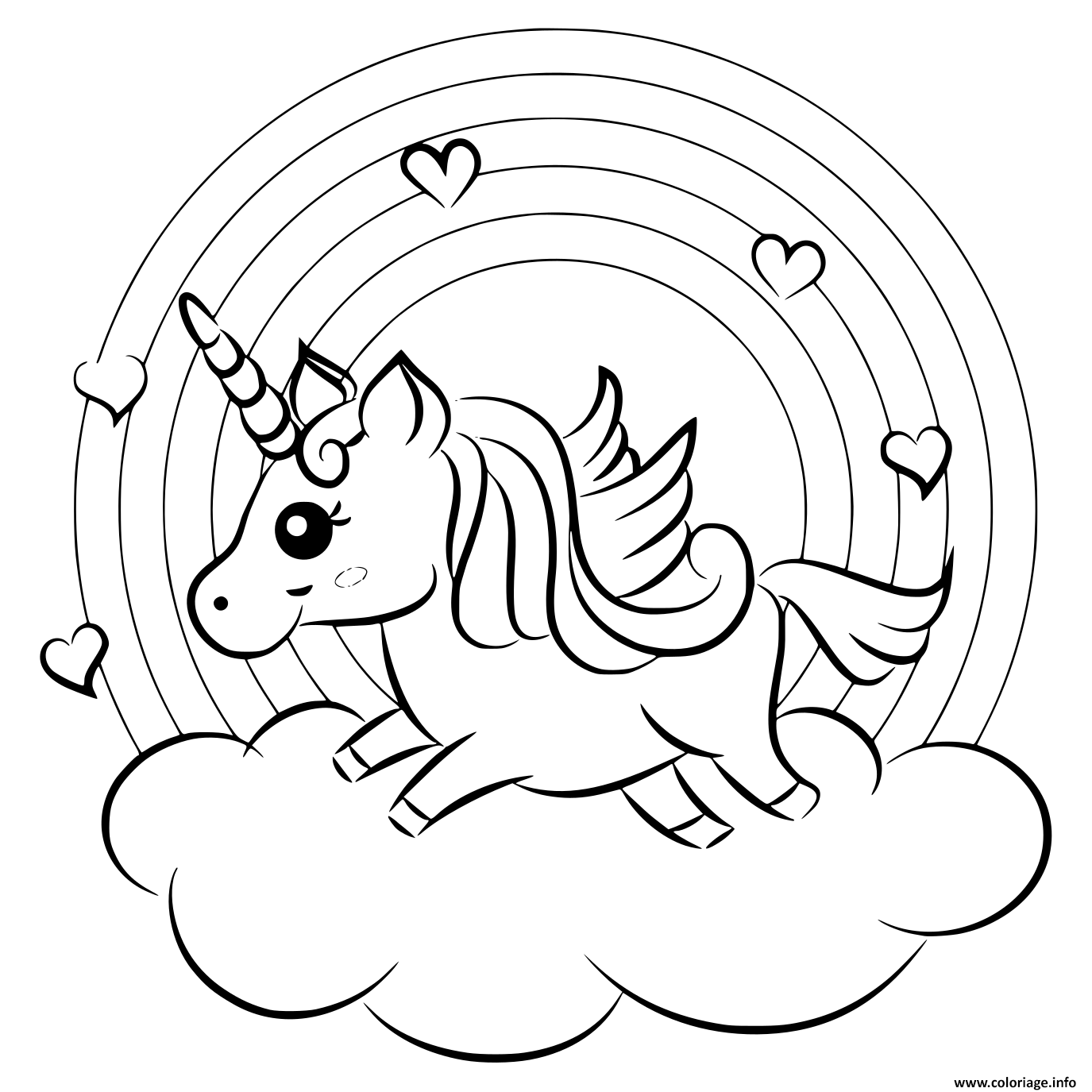 Coloriage Arc En Ciel Avec Une Licorne Sur Un Nuage Dessin Arc En Ciel