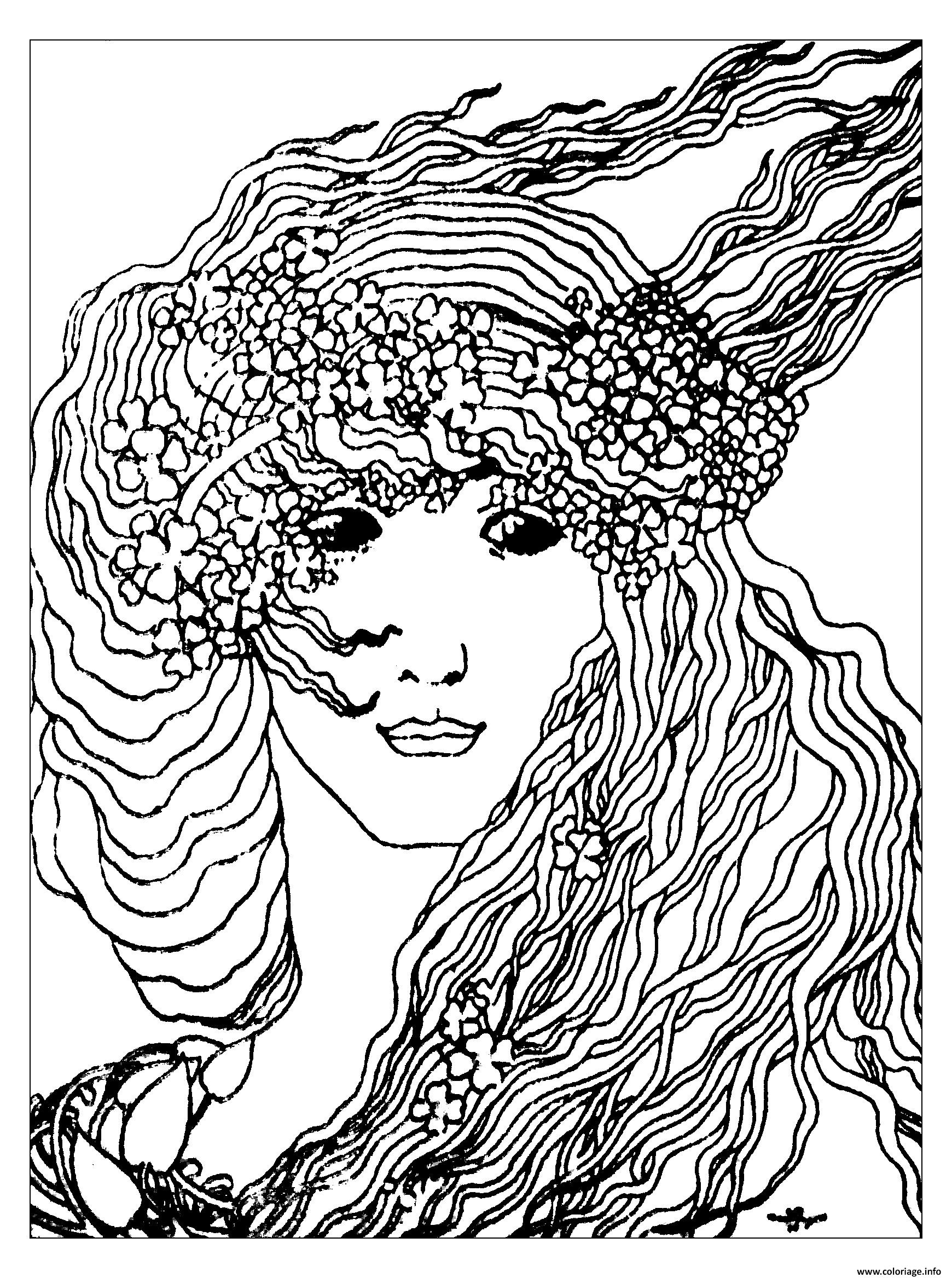 Coloriage Art Nouveau Dapres Climax De Aubrey Vincent Beardsley 1893 Dessin à Imprimer