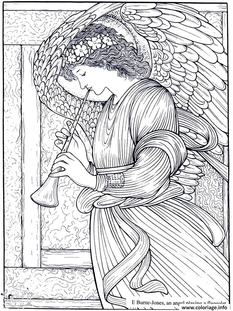 Dessin adult burne jones an angel playing a flageolet Coloriage Gratuit à Imprimer