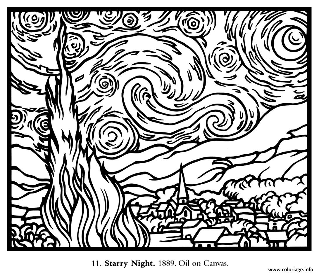 Coloriage Vincent Van Gogh La Nuit Etoilee Dessin Art a imprimer