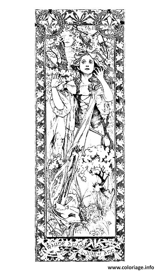 Coloriage Maude Adams Jeanne D Arc Alfons Mucha Dessin à Imprimer