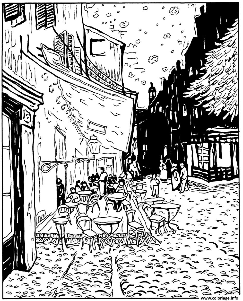 Coloriage Van Gogh Le Cafe De Nuit Dessin à Imprimer